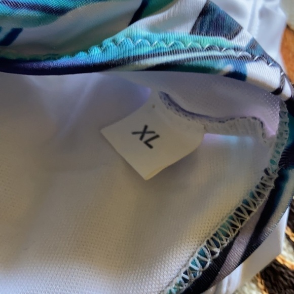 Off Shoulder Ruffle Top 2pc Swimwear White Top Print High Waist Bottom X-LARGE - Picture 9 of 11